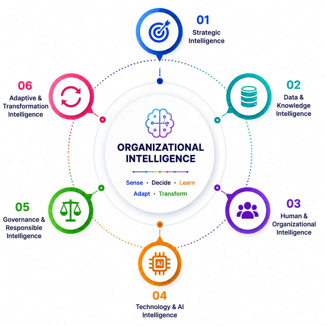 OII Organizational Intelligence six dimensions graphic
